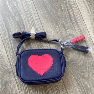 NEW! Navy Blue Faux Leather Crossbody Bag with Pink Heart